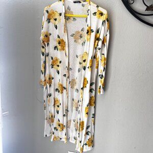 Tresics Luxe Yellow Floral Longline Cardigan Duster Sz M